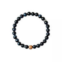 Blue Tiger Eye & Sandalwood Beaded Bracelet