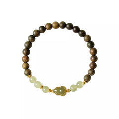 Hetian Jade & Green Sandalwood Beaded Bracelet