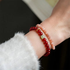 Red Agate & Hetian Jade Beaded Bracelet