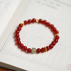 Red Agate & Hetian Jade Beaded Bracelet