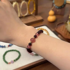 Rhodolite Garnet & Strawberry Quartz Beaded Bracelet