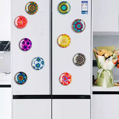 Mandala Glass Fridge Magnets – Colorful Decorative Set for Kitchen or Locker (12pcs)