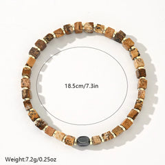 Iron Meteorite & Square Amazonite Beaded Bracelet – Symbolic & Aesthetic for Men (4mm)