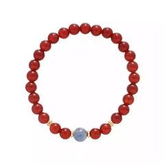 Red Agate Bracelet – Elegant Symbolic Gift with Blue Kyanite Accent for Women (7mm)