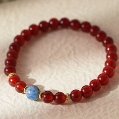 Red Agate Bracelet – Elegant Symbolic Gift with Blue Kyanite Accent for Women (7mm)