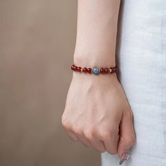 Red Agate Bracelet – Elegant Symbolic Gift with Blue Kyanite Accent for Women (7mm)