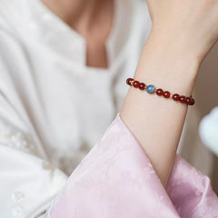Red Agate Bracelet – Elegant Symbolic Gift with Blue Kyanite Accent for Women (7mm)