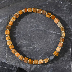 Iron Meteorite & Square Amazonite Beaded Bracelet – Symbolic & Aesthetic for Men (4mm)