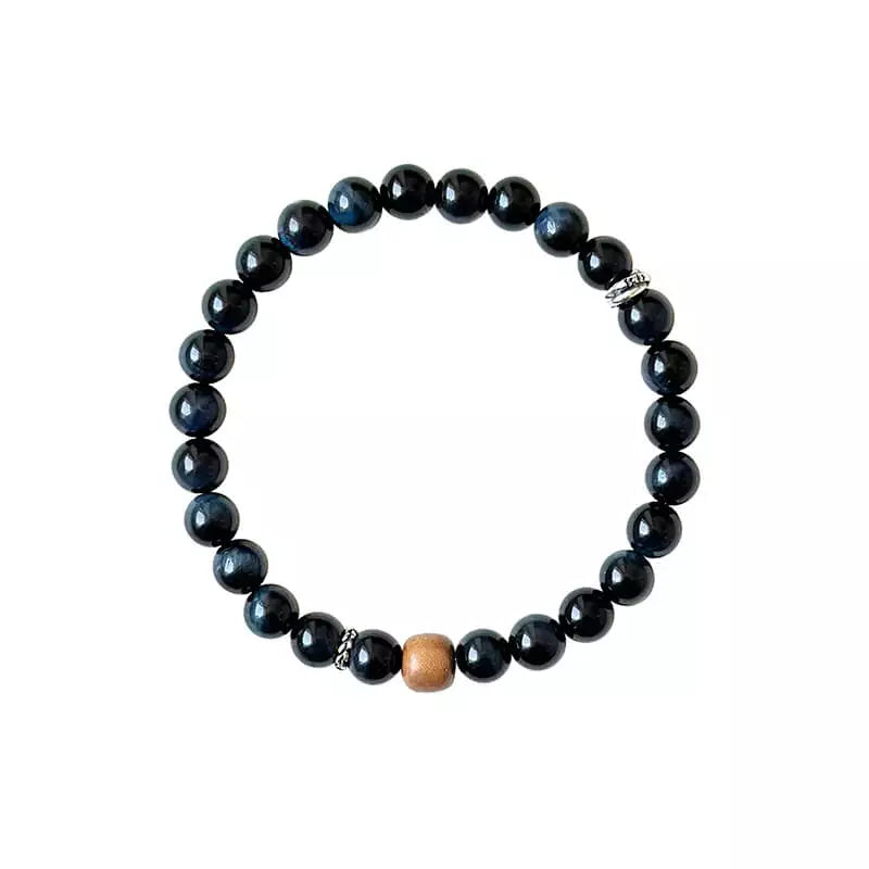 Blue Tiger Eye & Sandalwood Beaded Bracelet – Symbolic Five Elements Style