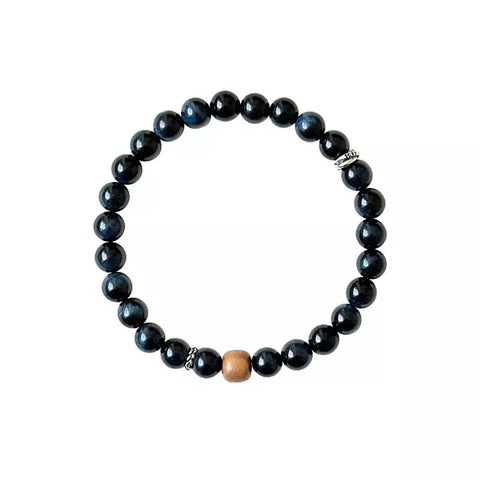 Blue Tiger Eye & Sandalwood Beaded Bracelet – Symbolic Five Elements Style