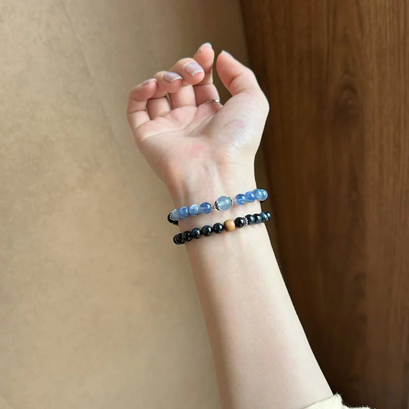 Blue Tiger Eye & Sandalwood Beaded Bracelet – Symbolic Five Elements Style