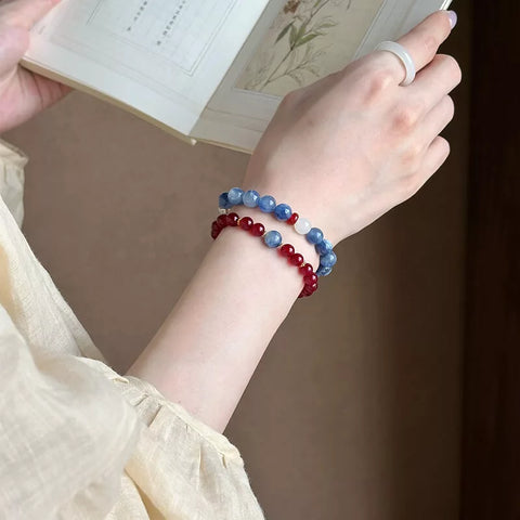 Red Agate & Kyanite Bracelet – Symbolic Five Elements-Inspired Jewelry for Women