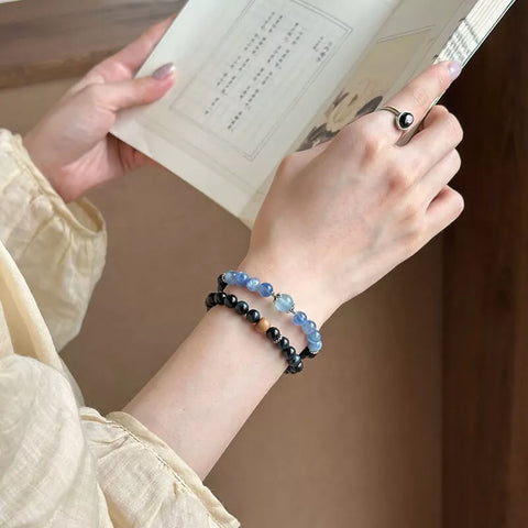 Blue Tiger Eye & Sandalwood Beaded Bracelet – Symbolic Five Elements Style