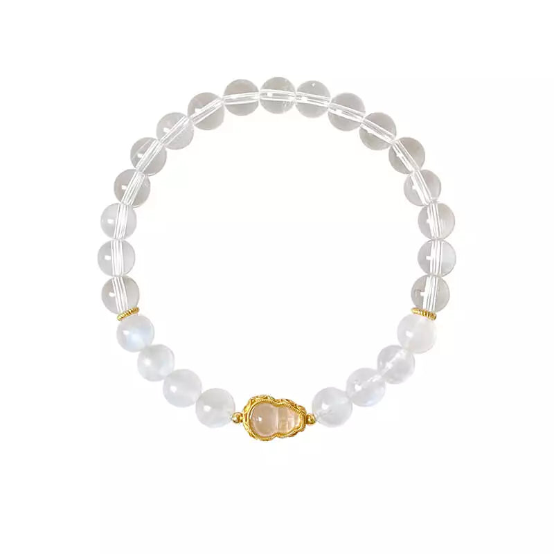Clear Quartz & Blue Moonstone Beaded Bracelet – Symbolic Five Elements Jewelry for Women