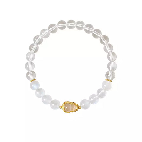 Clear Quartz & Blue Moonstone Beaded Bracelet – Symbolic Five Elements Jewelry for Women