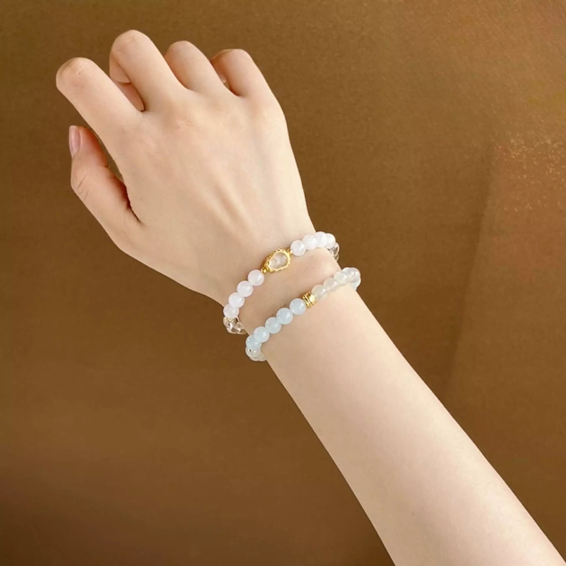 Clear Quartz & Blue Moonstone Beaded Bracelet – Symbolic Five Elements Jewelry for Women