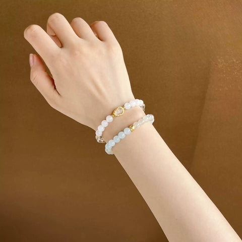 Clear Quartz & Blue Moonstone Beaded Bracelet – Symbolic Five Elements Jewelry for Women