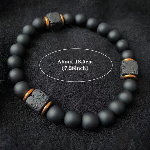 Lava Stone & Square Black Onyx Bracelet – Symbolic Beaded Bracelet for Modern Men (8mm)